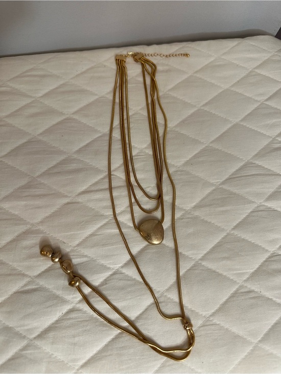 Jewelry - Gold Tone Long Layered Heart Pendant Necklace - Women Jewelry